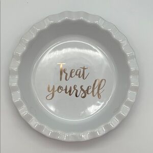 10" Scallop Edge Deep Dish Pie Plate Casserole Baking Stoneware "Treat Yourself”